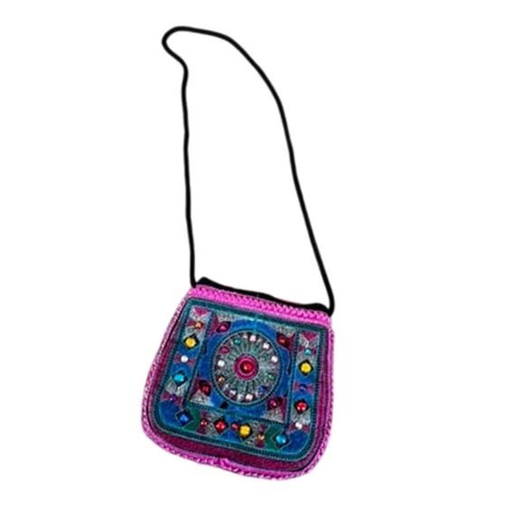 Small Colorful Boho beaded purse bohemian decorative hippie crossbody zip up - Picture 1 of 6